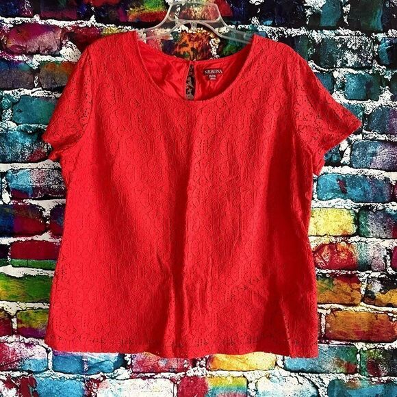 Merona Floral Lace Short Sleeve Keyhole Shirt Top Blouse XXL - Picture 1 of 8